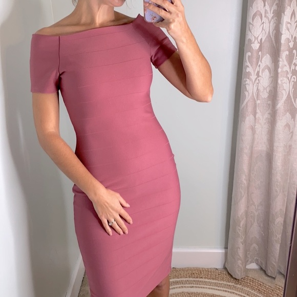 Haute Monde Dresses & Skirts - Haute Monde rose pink Herve Style Bandage Dress with back zipper off shoulder